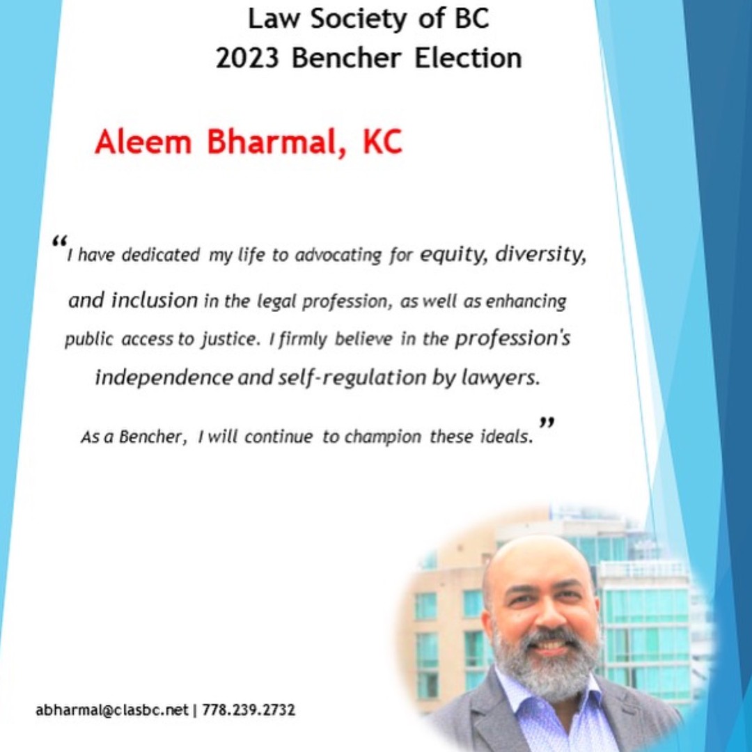 Aleem Bharmal elected as a Law Society of BC bencher